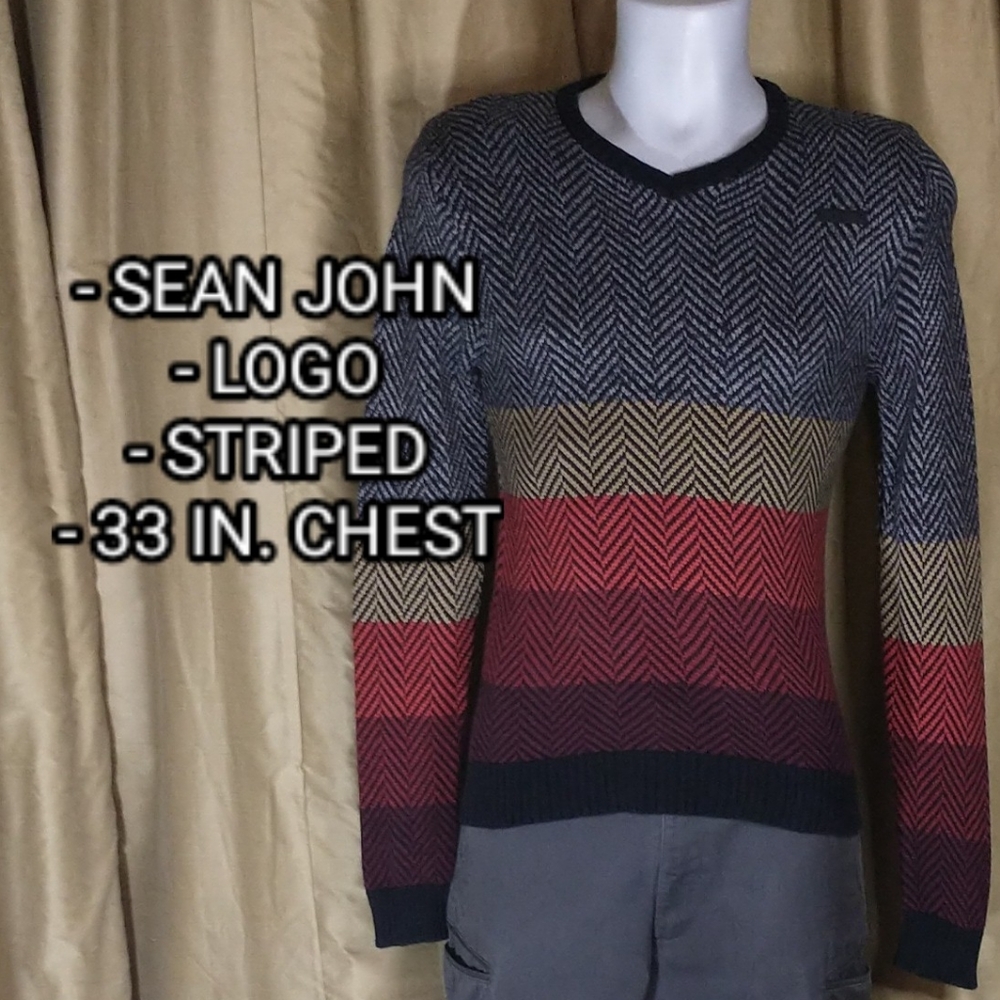 Sean John Striped V-neck Sweater. Size XL.